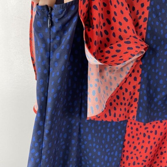 DEREK LAM Collective Handkerchief Dress Womens 40 US 4 Red Blue Midi Ruffle - Picture 12 of 15
